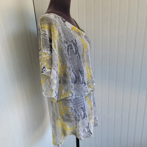 Cache Snake Animal Print Mini Bodycon Kinomo Dress Linen Blend Yellow Gray Sz M - Picture 5 of 13